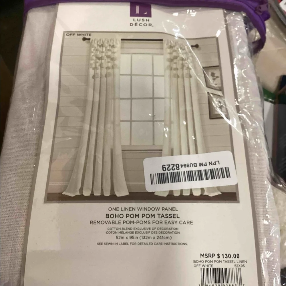 Lush Decor Boho Pom Pom Tassel Linen Window Curtain Panel - Picture 3 of 6
